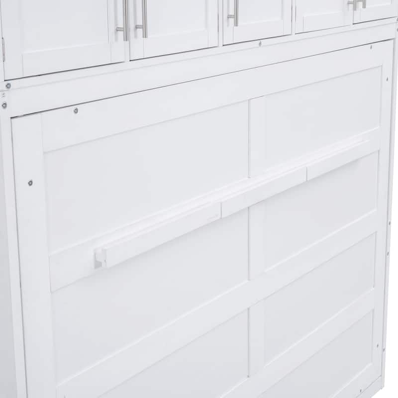 White Queen Size Multi-function Murphy Bed with Top Cabinets for Apartments