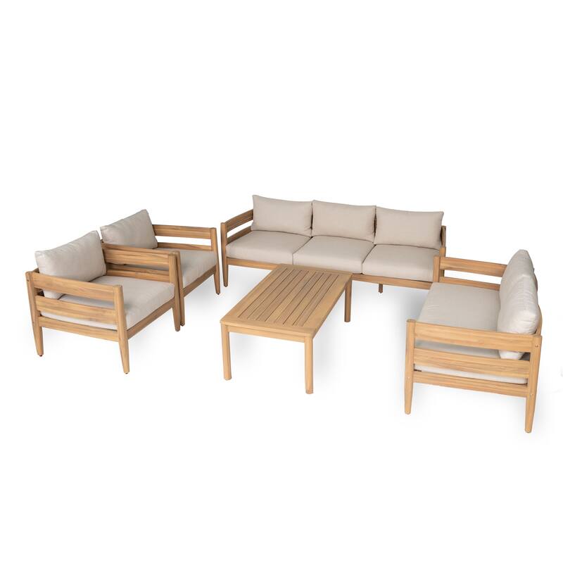 Christopher Knight Home- Avery Curved Acacia Wood Outdoor 5 Piece Chat Set