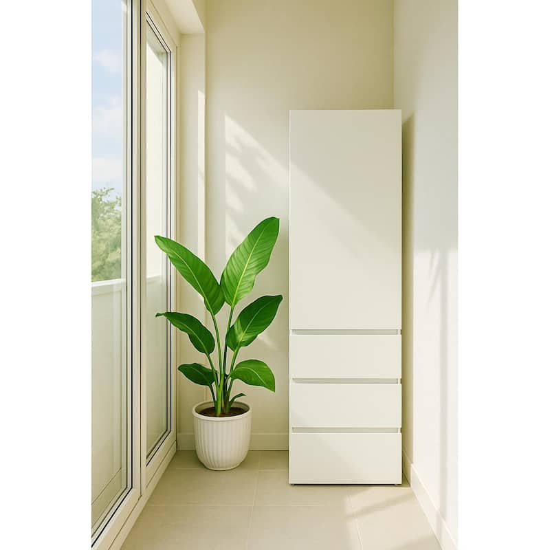 Elise Slim Modular Wood Closet Cabinet with Drawers in White - 15.7"D x 17.72"W x 70.9"H