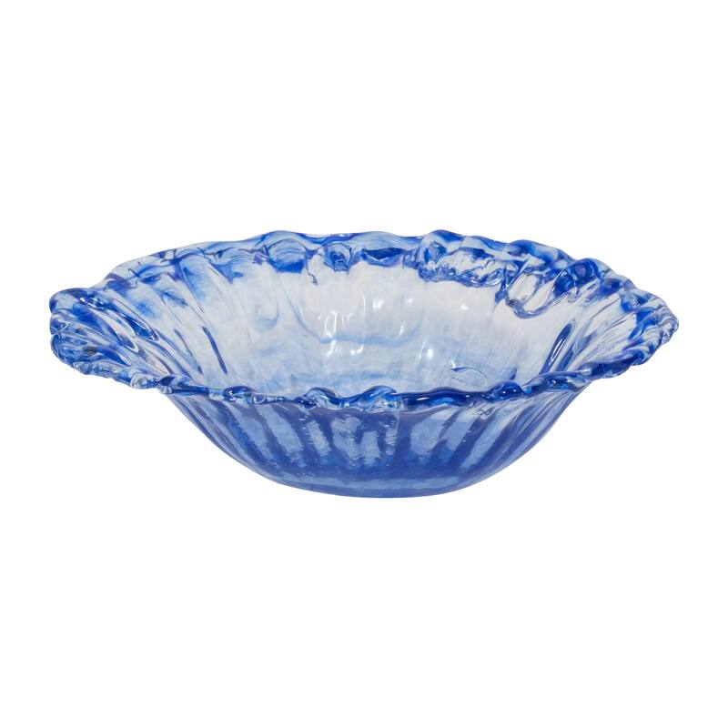 Decorative Round Glass Obmre Bowl - Home Decor - 14", Blue & Clear
