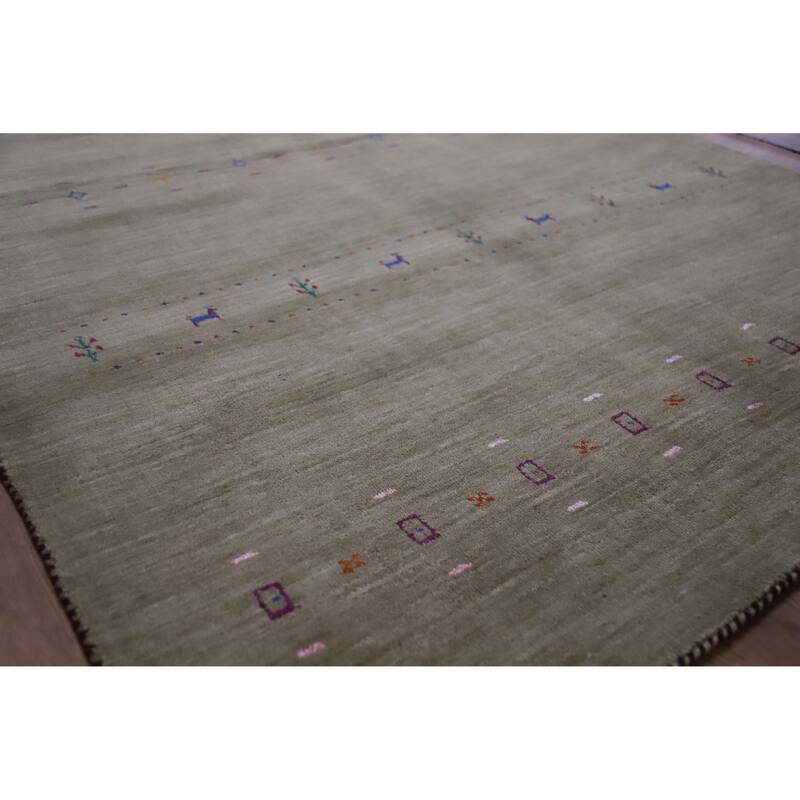 Hand Knotted Oriental 100% Wool Carpet Tribal Animal Pictorial Green Gabbeh Area Rug - 7' 8'' X 4' 11''