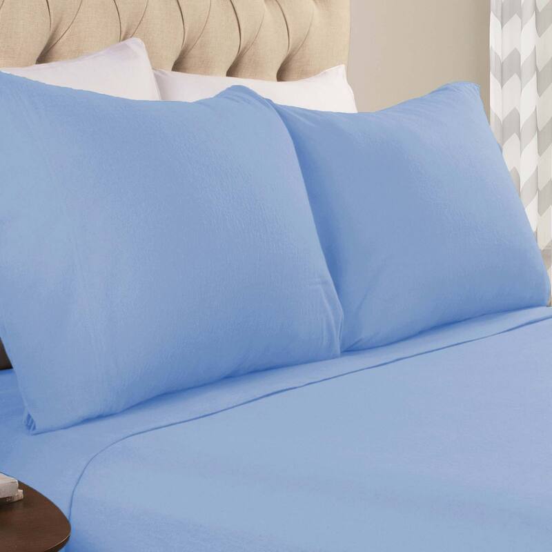 Superior Solid Flannel Cotton Fuzzy Pillowcases, Set of 2 - King - Blue