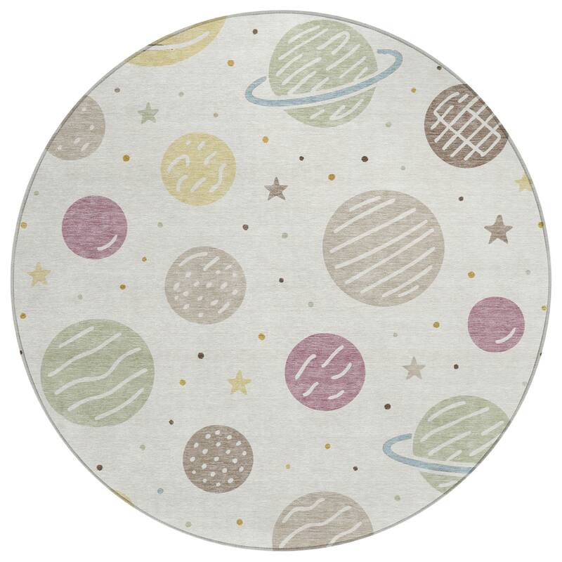 Machine Washable Indoor/ Outdoor Modern Planets Chantille Rug