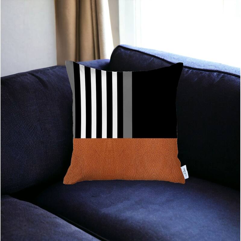 HomeRoots 18" X 18" Brown And Black Striped Zippered Handmade Polyester Throw Pillow Cover