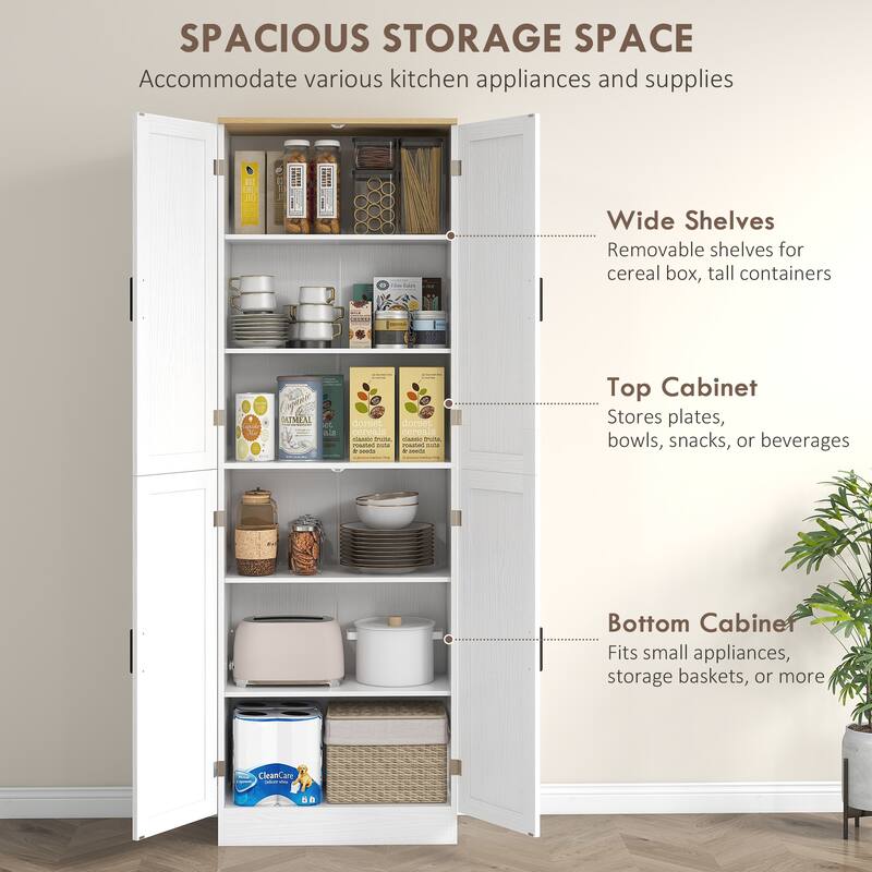 67" Freestanding Kitchen Pantry, 4-Door Storage Cabinet Organizer with Adjustable Shelves