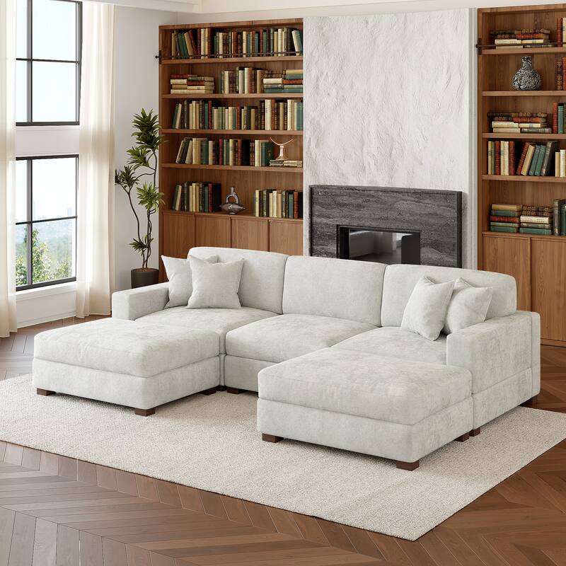 Oversized Chenille Modular Sectional Sofa Conversation Set with 2 Ottomans