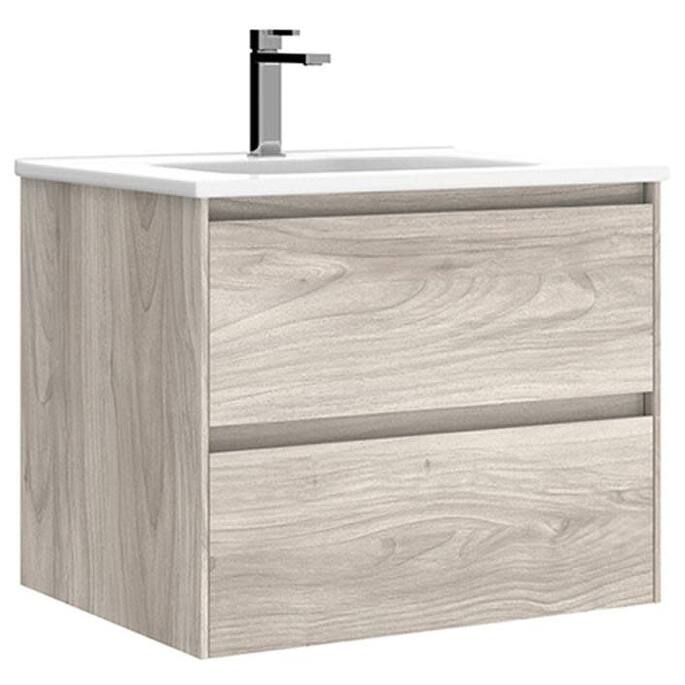 WS Bath Collections Perla C60 Perla 24" Wall Mounted Single Basin - Grey Pine - Steel Finish