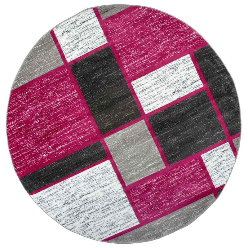World Rug Gallery Contemporary Modern Boxed Color Block Area Rug - 6'6" Round - Pink