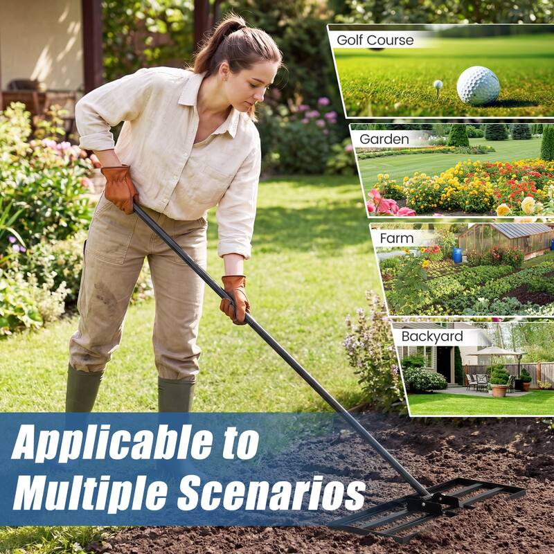 Gymax Lawn Leveling Rake 30'' x 10'' Heavy Duty Lawn Level Tool for