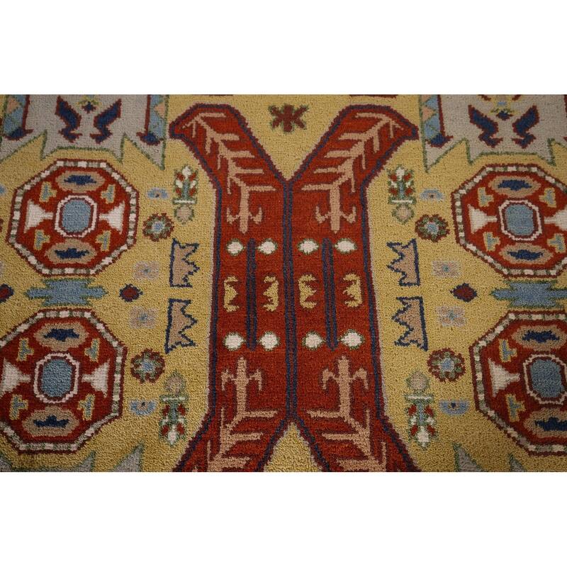 All-Over Geometric Kazak Oriental Area Rug Hand-Knotted Wool Carpet - 7'11"x 9'9"
