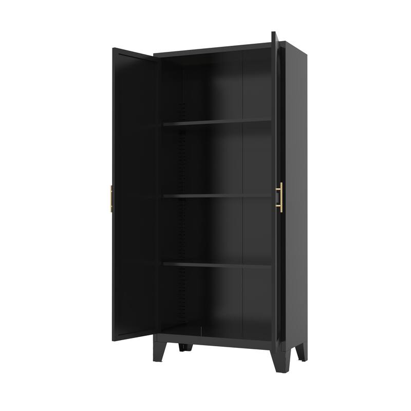 71" 2 Shapely Doors Cabinet, Metal Storage Cabinet with Doors and Adjustable Shelves