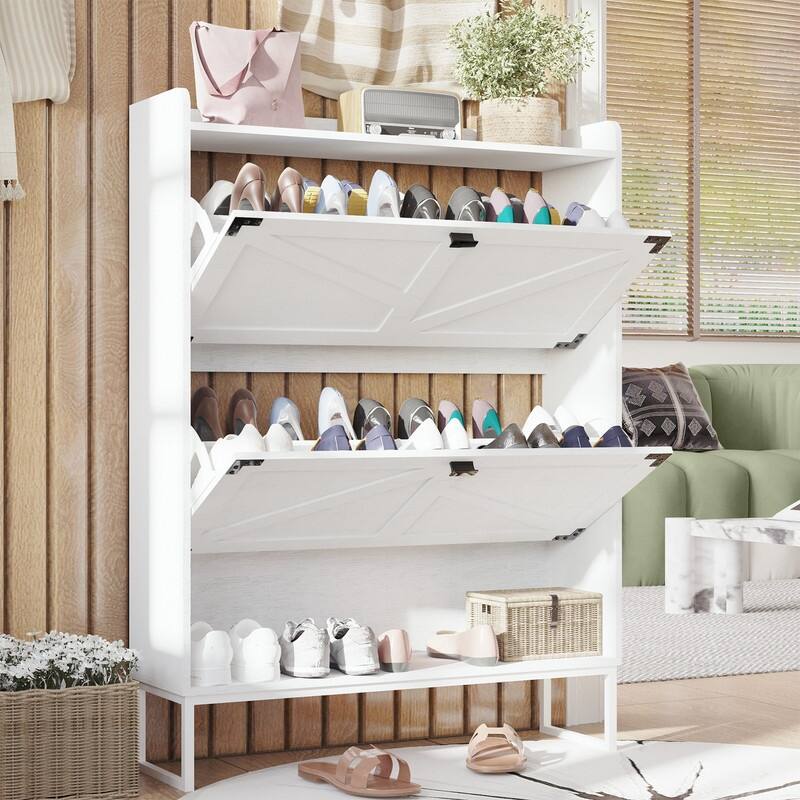 Shoe Cabinet with 2 Flip Drawers Shoe Storage Cabinet for Entryway Freestanding