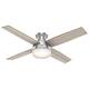 Hunter 52" Dempsey Flush Mount Ceiling Fan w/ LED Light Kit and Handheld Remote - Brushed Nickel - Light Grey/Natural Wood blades