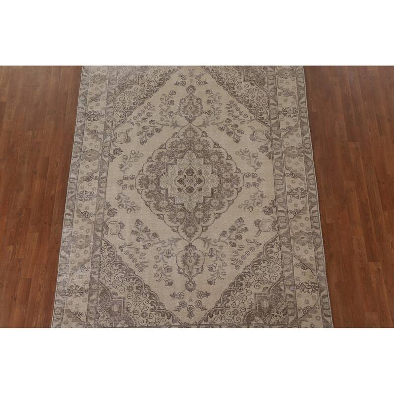 Traditional Distressed Tabriz Persian Vintage Rug Handmade Wool Carpet - 6'3" x 9'8"