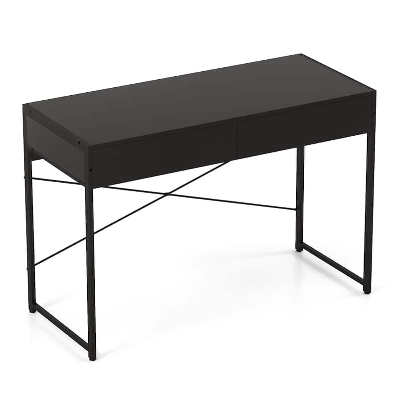 Computer Desk with 2 Drawers 44 Inch Home Office Desk with Metal Frame-Black - Black