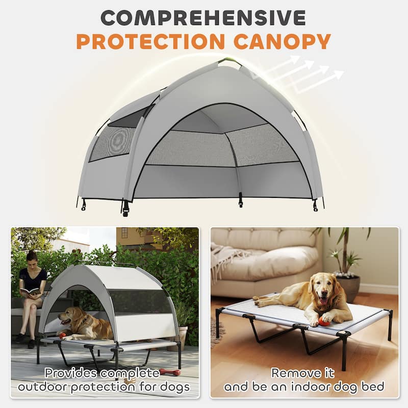 PawHut Elevated Dog Bed with Cooling Pad, Raised Outdoor Pet Bed with Removable Canopy, Breathable Mesh, Storage Bag