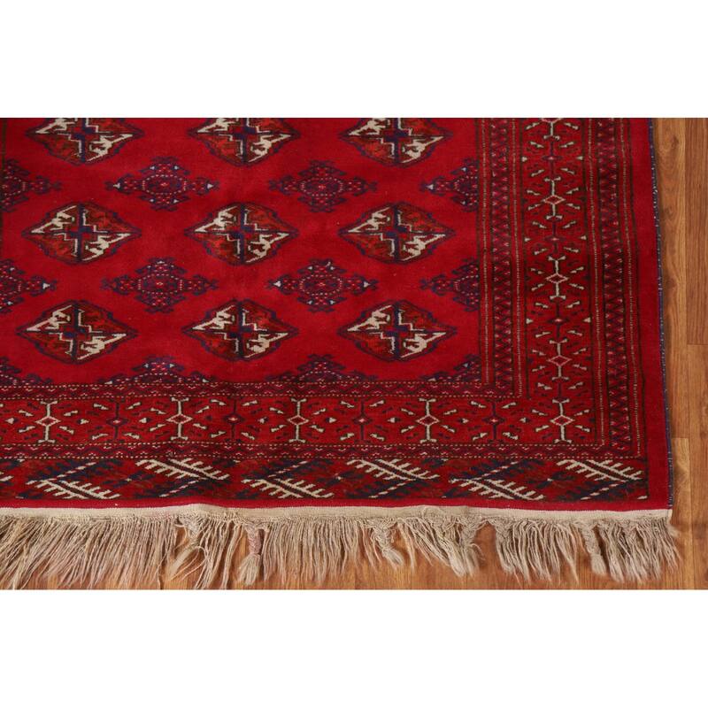 Geometric Red Turkoman Persian Vintage Foyer Rug Handmade Wool Carpet - 4'3"x 5'8"