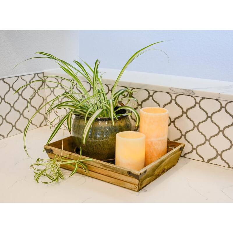 Natural wood large shallow rectangle crate with metal corner design