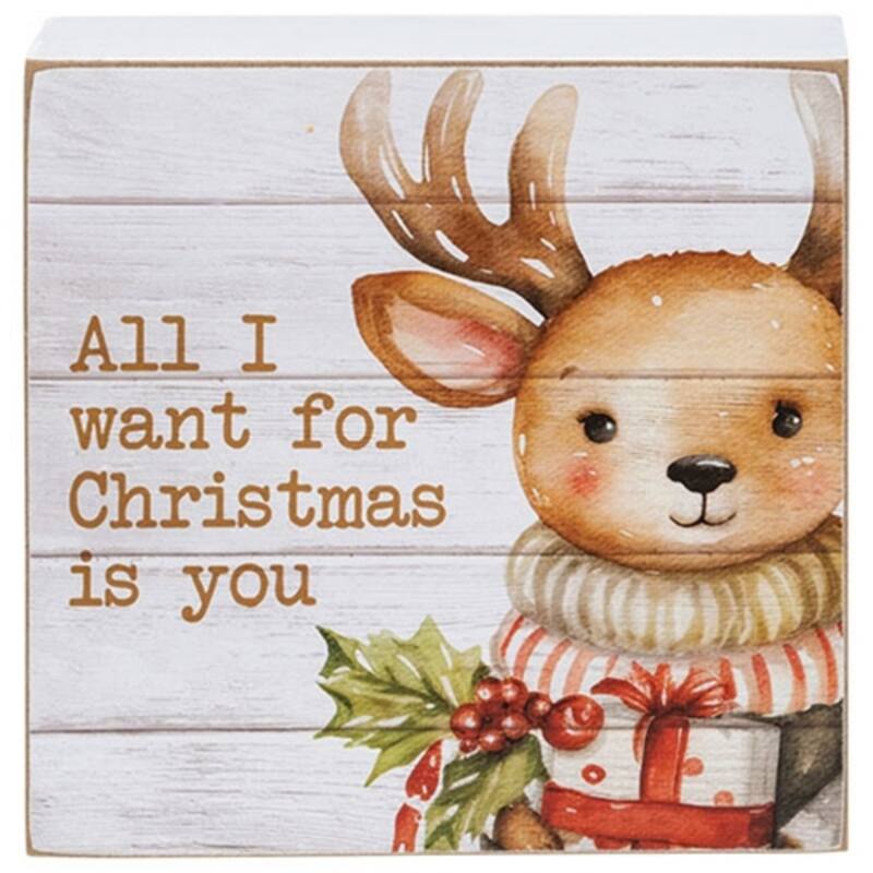 White Wooden Winter Animal Box Signs with Christmas Quotes Decor, 3 Asstd - 6 x 1.5 x 6 in.