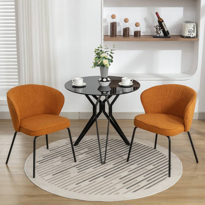 Set of 2 Boucle Fabric Dining Chairs