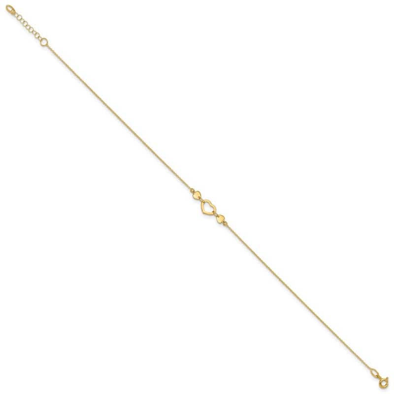 Curata Women's 14k Yellow Gold Polished Heart Anklet - 10 Inch