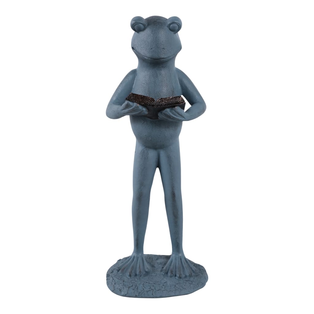 Polyresin Garden Statuary Frog Holding Book Figurine - 18" Metallic