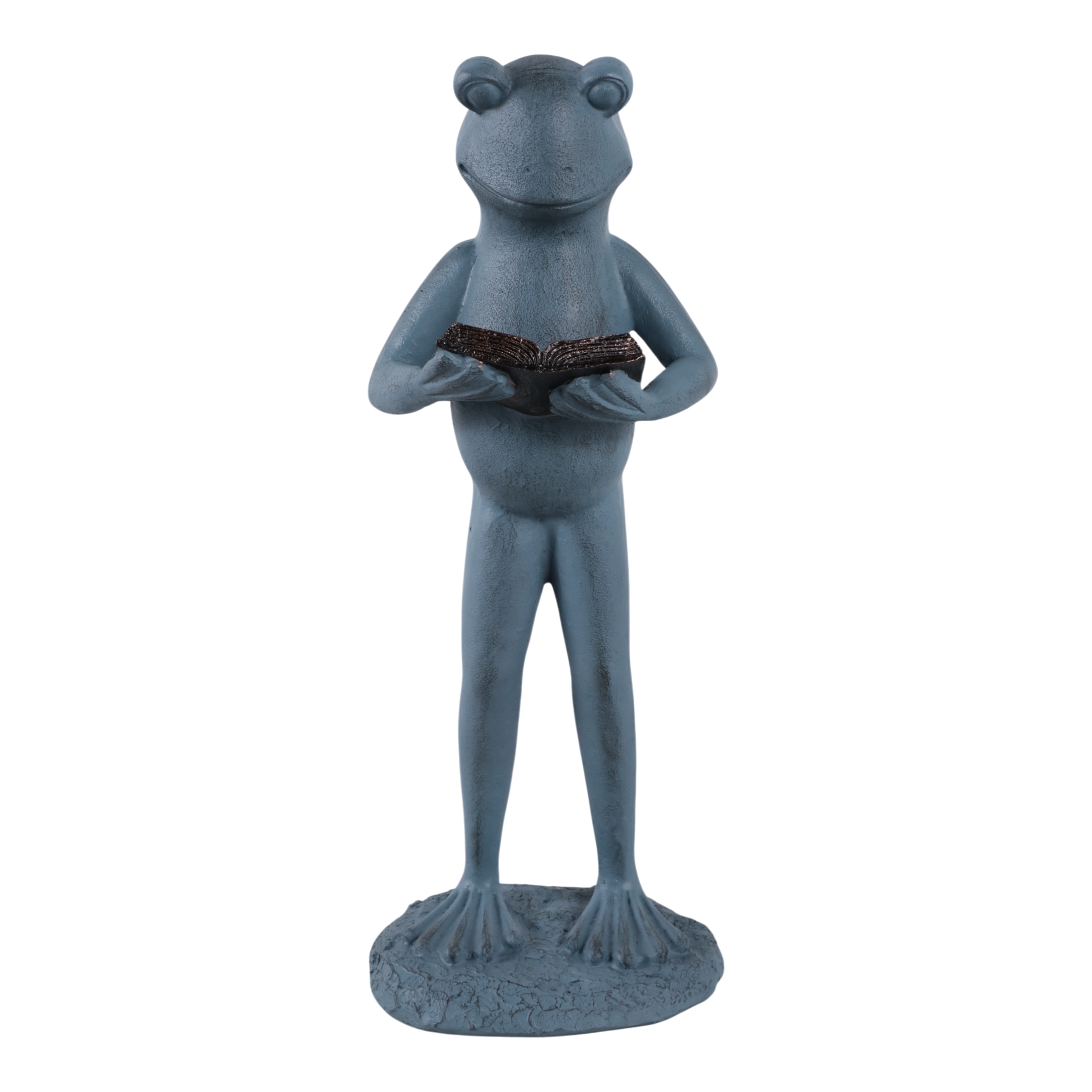 Polyresin Garden Statuary Frog Holding Book Figurine - 18" Metallic