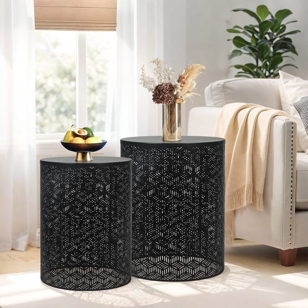 slide 2 of 16, Adeco Set of 2 Round Nesting Side End Tables Set for Bedroom