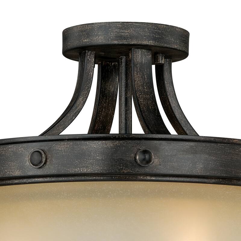 Bowl Flush Mount Ceiling Light - Bronze Finish, Cream Glass Shade - 14.5 Inch Wide - 12