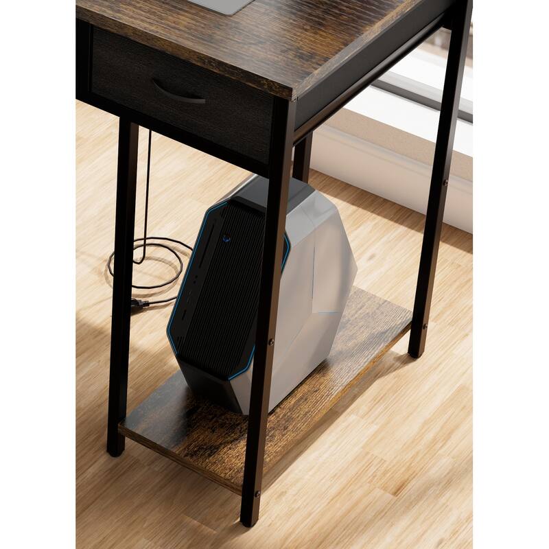 47" Computer Desk With Power Outlet,Writing Desk with 7 Fabric Drawers