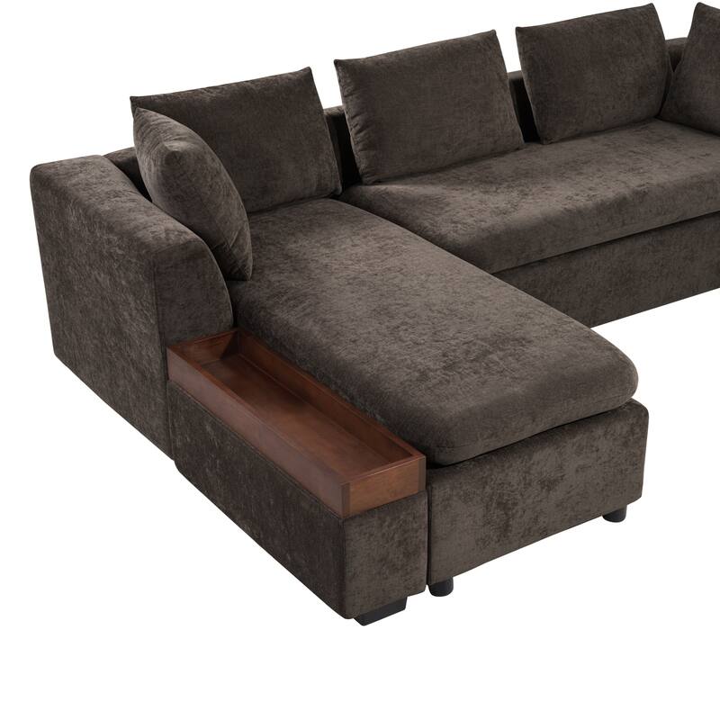 93.7" Chenille L-Shaped Sectional Sofa with Wooden Storage Compartment and Deep Seating
