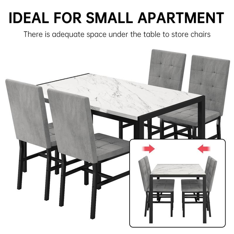 Grondin Faux Marble Kitchen Table And Chairs Set for 4, Modern Dining Room Table With 4 Armless Upholstered Dining Chairs