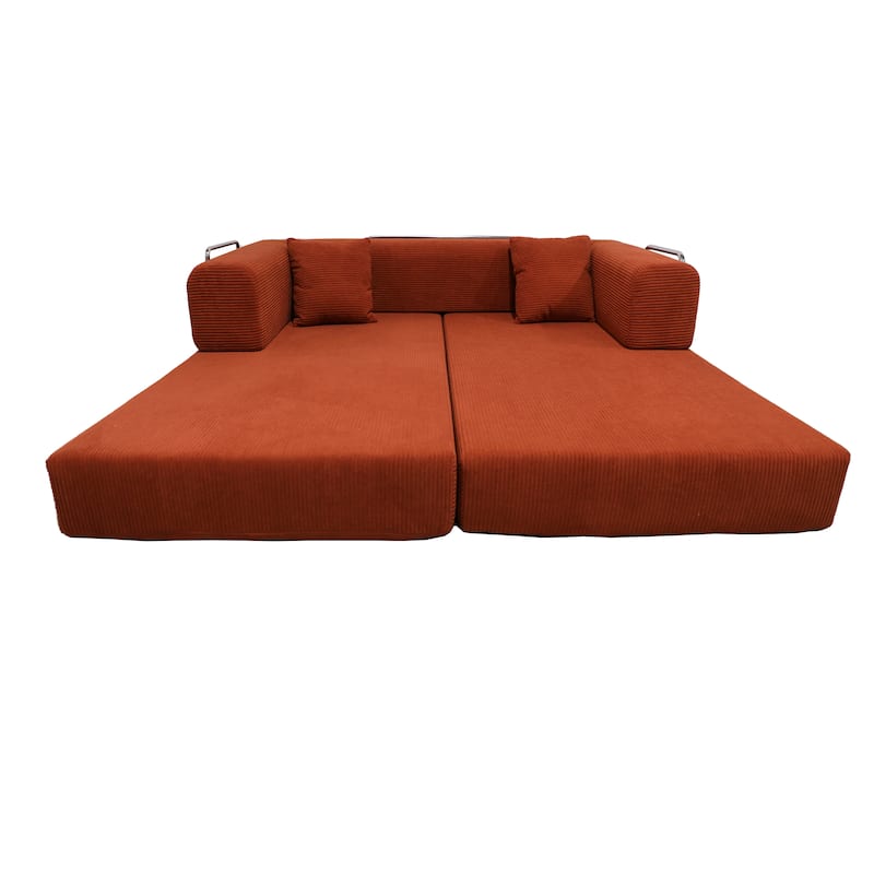 79" Tangerine Corduroy & Foam Double Sofa Bed with Soft Pillows