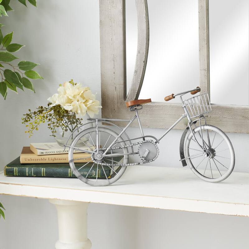 Yellow, Blue or Silver Metal Bike Decorative Sculpture with Wood Accents