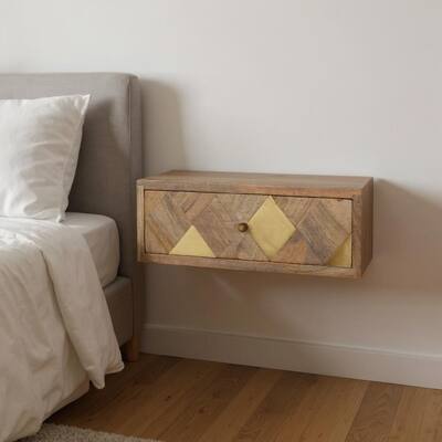 HomeRoots 18" Brown Solid Wood Carved Geometric One Drawer Floating Nightstand