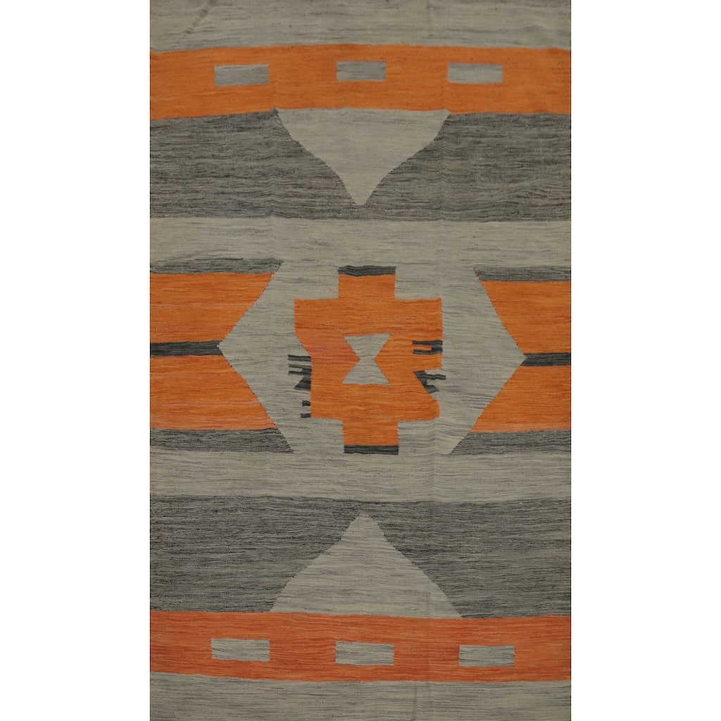 Hand Woven Oriental 100% Wool Carpet Southwestern Tribal Greys & Charcoal Kilim Area Rug - 7' 8'' X 5' 0''
