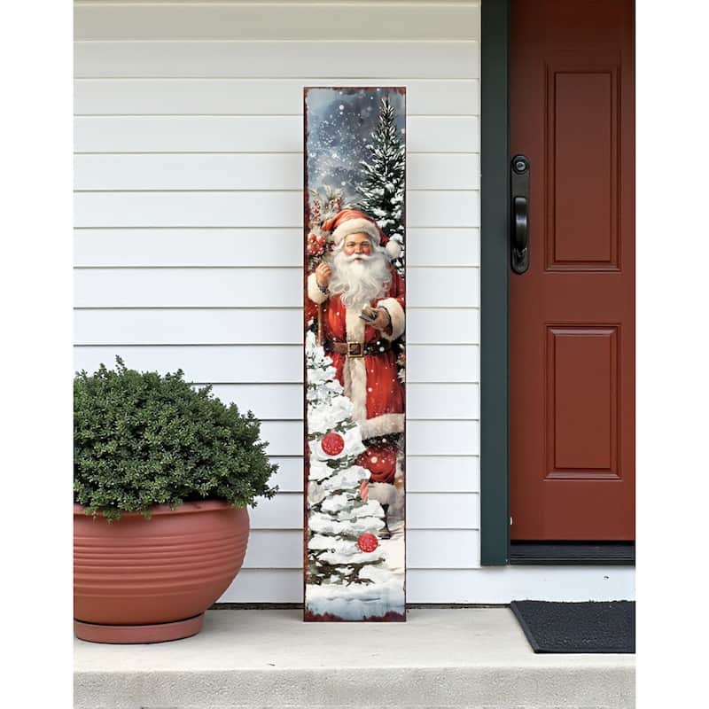 HomeRoots 48" Red And White Solid Wood Christmas Santa Porch Sign - White/Red - Wood