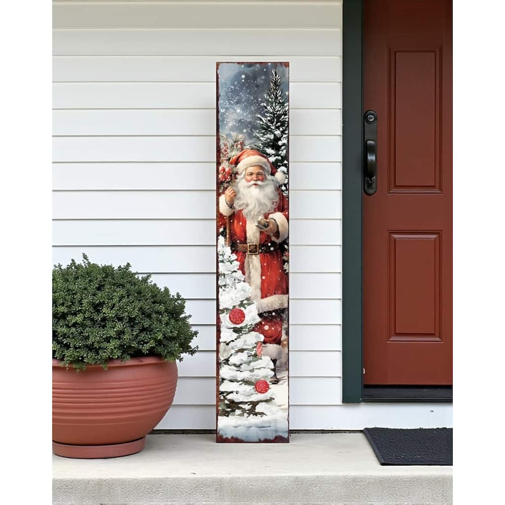 HomeRoots 48" Red And White Solid Wood Christmas Santa Porch Sign