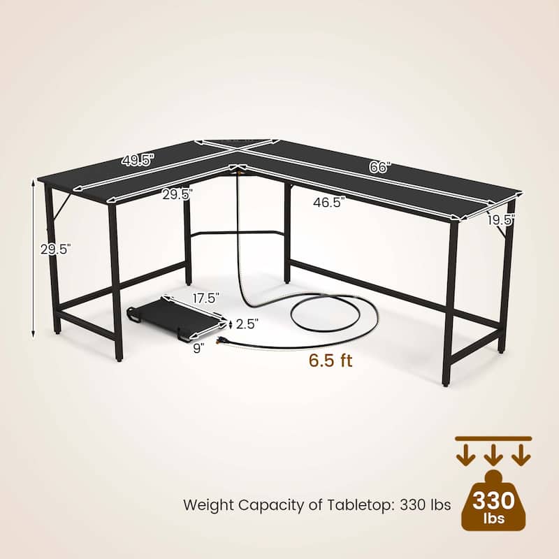 Costway L-shaped Gaming Desk Computer Desk with CPU Stand Power