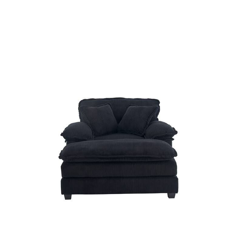 Corduroy Single Sofa Sets with Ottoman and 2 Toss Pillows, Deep Seat Design