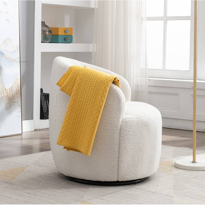 Swivel Barrel Chair,Teddy Fabric Upholstered Modern Round Accent Arm Chairs