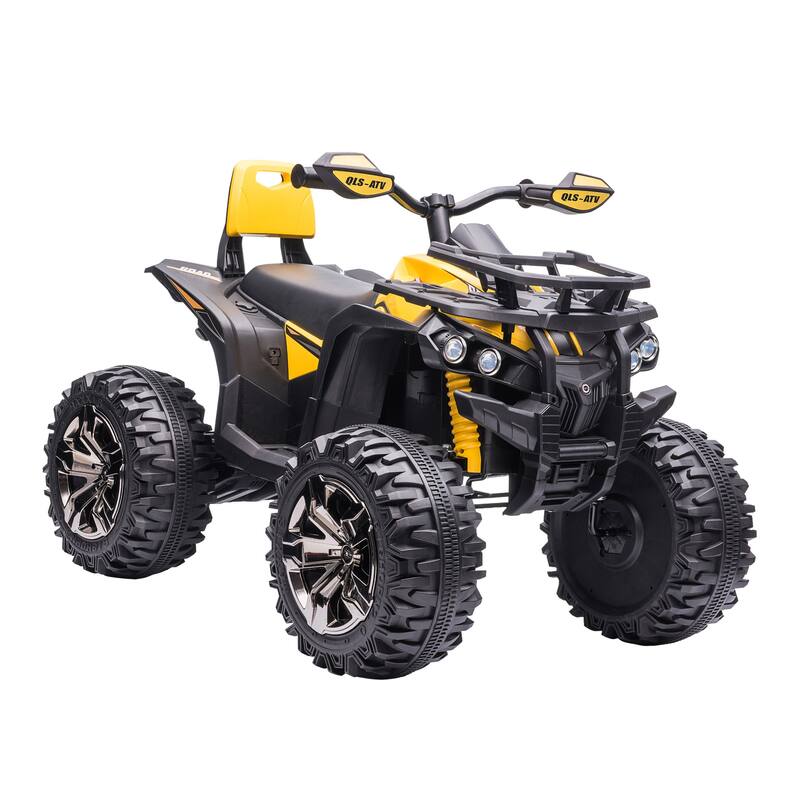 12V Kids ATV Ride-On Four-Wheeler with Music, LED Headlights, Rechargeable Battery, and Wide Wheels for Boys & Girls - Yellow - Kids - Yellow
