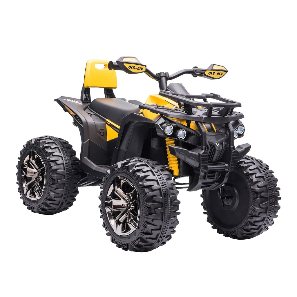 12V Kids ATV Ride-On Four-Wheeler with Music, LED Headlights, Rechargeable Battery, and Wide Wheels for Boys & Girls - Yellow