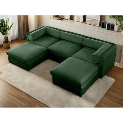 109" Chenille Upholstered U-Shaped Modular Sectional Sofa with Storage Seat, DIY Combination