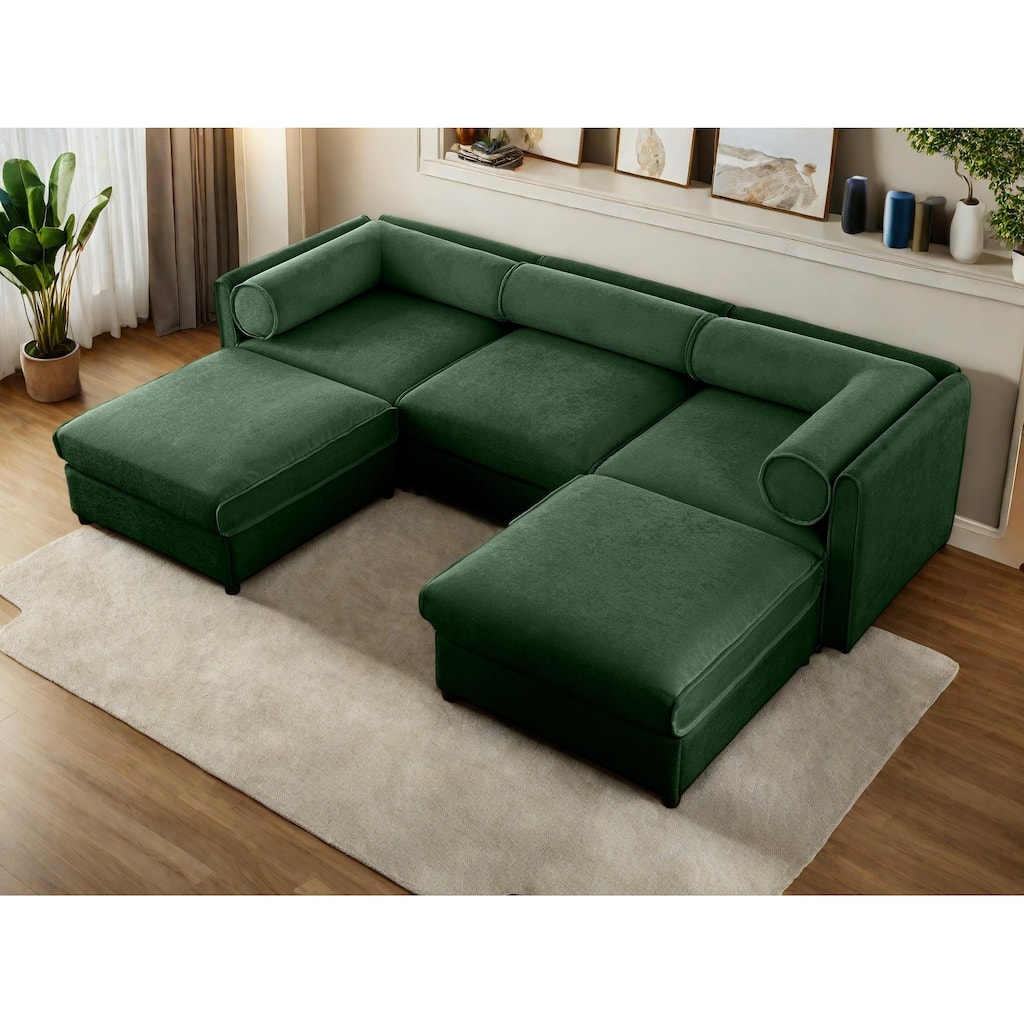 109" Chenille Upholstered U-Shaped Modular Sectional Sofa with Storage Seat, DIY Combination