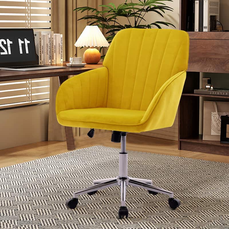 Velvet Adjustable Home Office Chair, Swivel Armchair with Universal Wheels, Upholstered Desk Chair with Metal Base