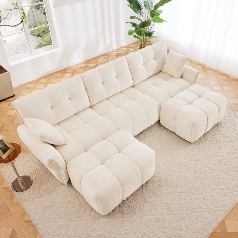 3-Seater U-Shaped Modular Sofa with 2 Ottomans & Pillows