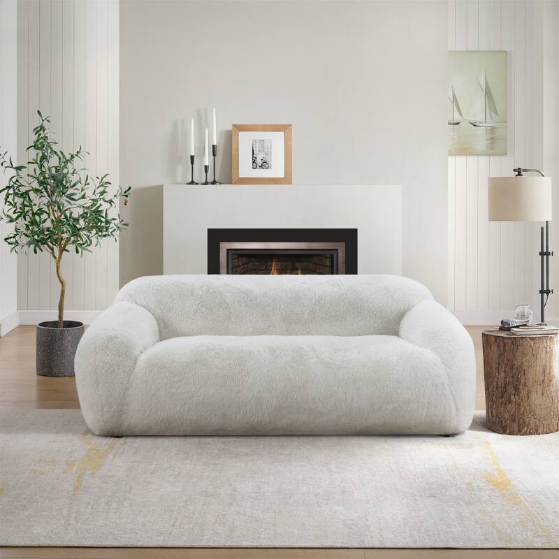 Roundhill Furniture Adell Polar Bear Faux Fur Upholstered Sofa - Ivory White