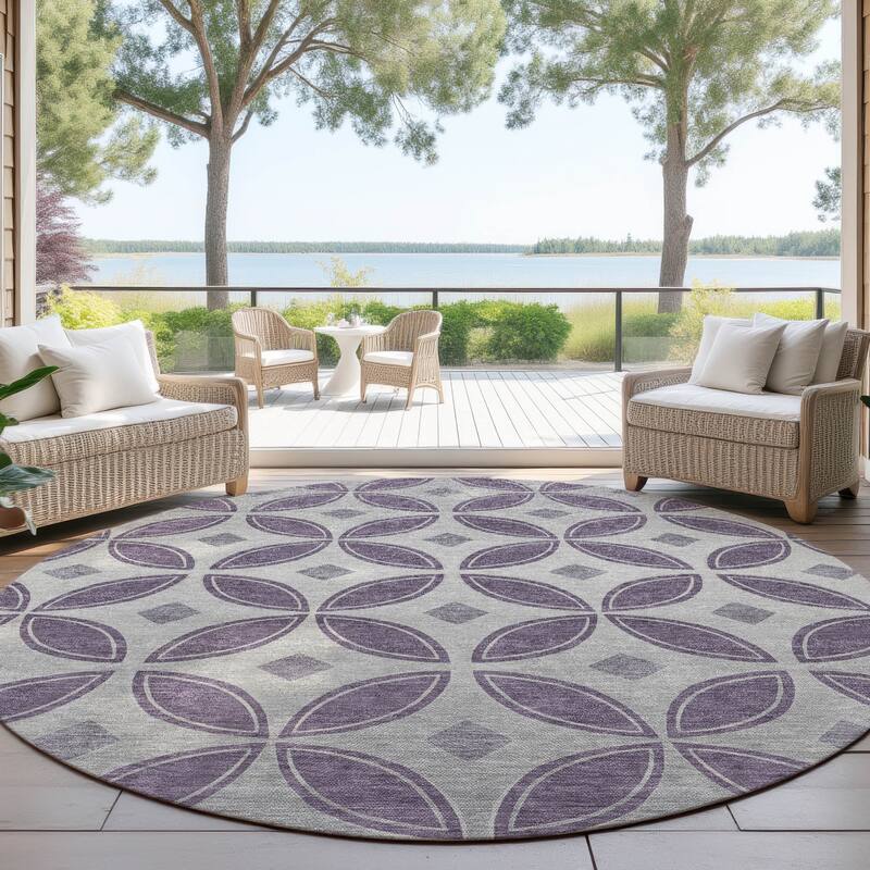 Machine Washable Indoor/ Outdoor Modern Gia Chantille Rug - Plum - 8' x 8'