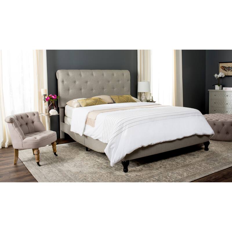 SAFAVIEH Kathie Upholstered Tufted Rolled Back Bed